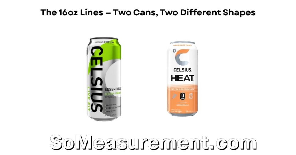 CELSIUS Can Dimensions: 16oz Lines — Two Cans, Two Different Shapes