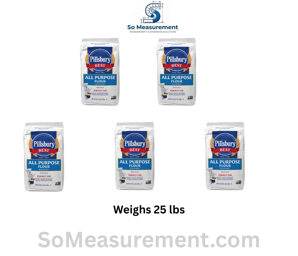 Five 5-Pound Bags of All-Purpose Flour that Weighs 25 lbs